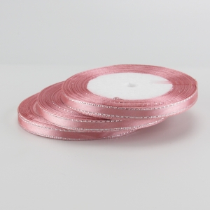 Лента атласная с люрексом "серебро" 6 мм - пудрово-розовый (15)
